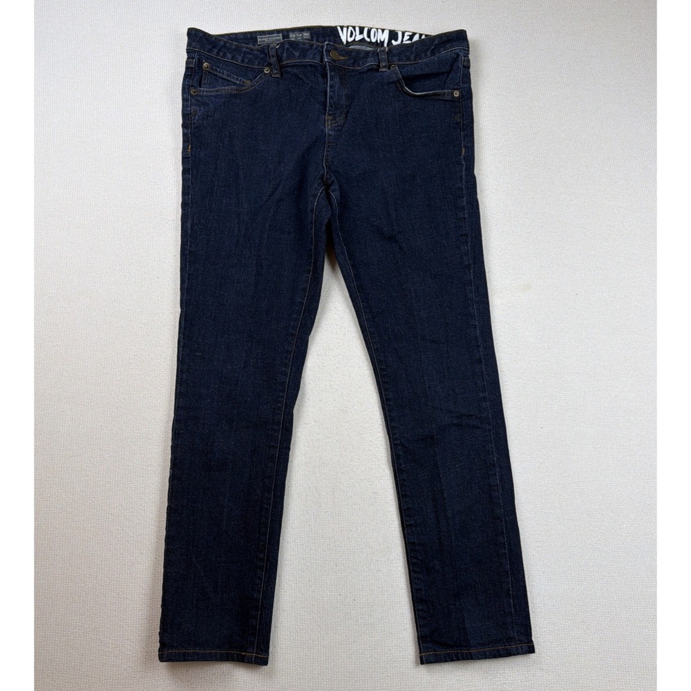Volcom Women Super Stoned Skinny Jeans Size Juniors 13 Dark Wash 34X28 Mid Rise
